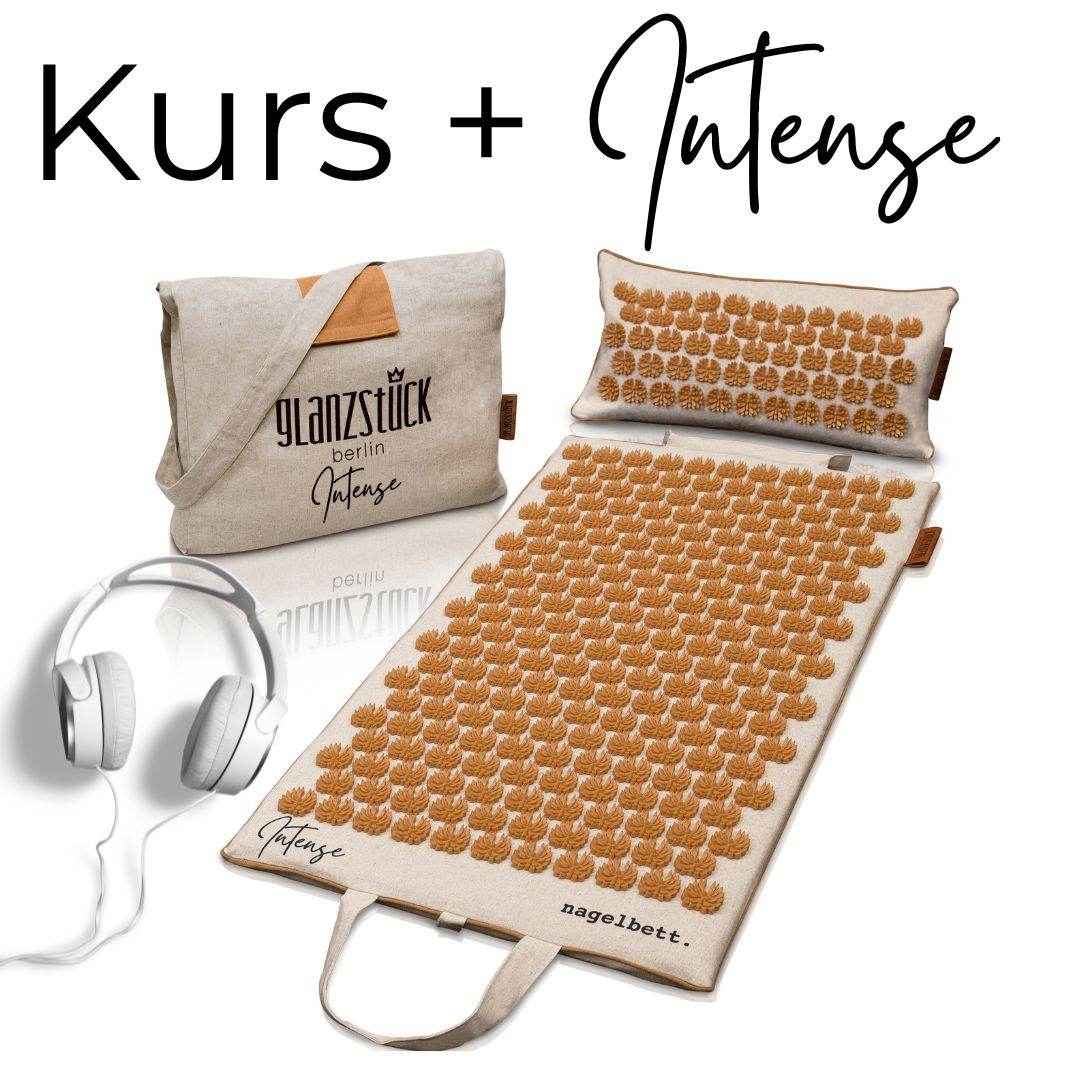 Kurs für autogenes Training mit gratis Akupressurset XL, inklusive Matratze, Kissen und Kopfhörern.