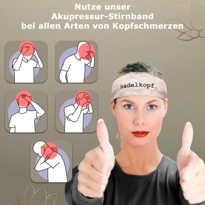 Akupressur-Stirnband von Glanzstück Berlin, hilft bei allen Arten von Kopfschmerzen