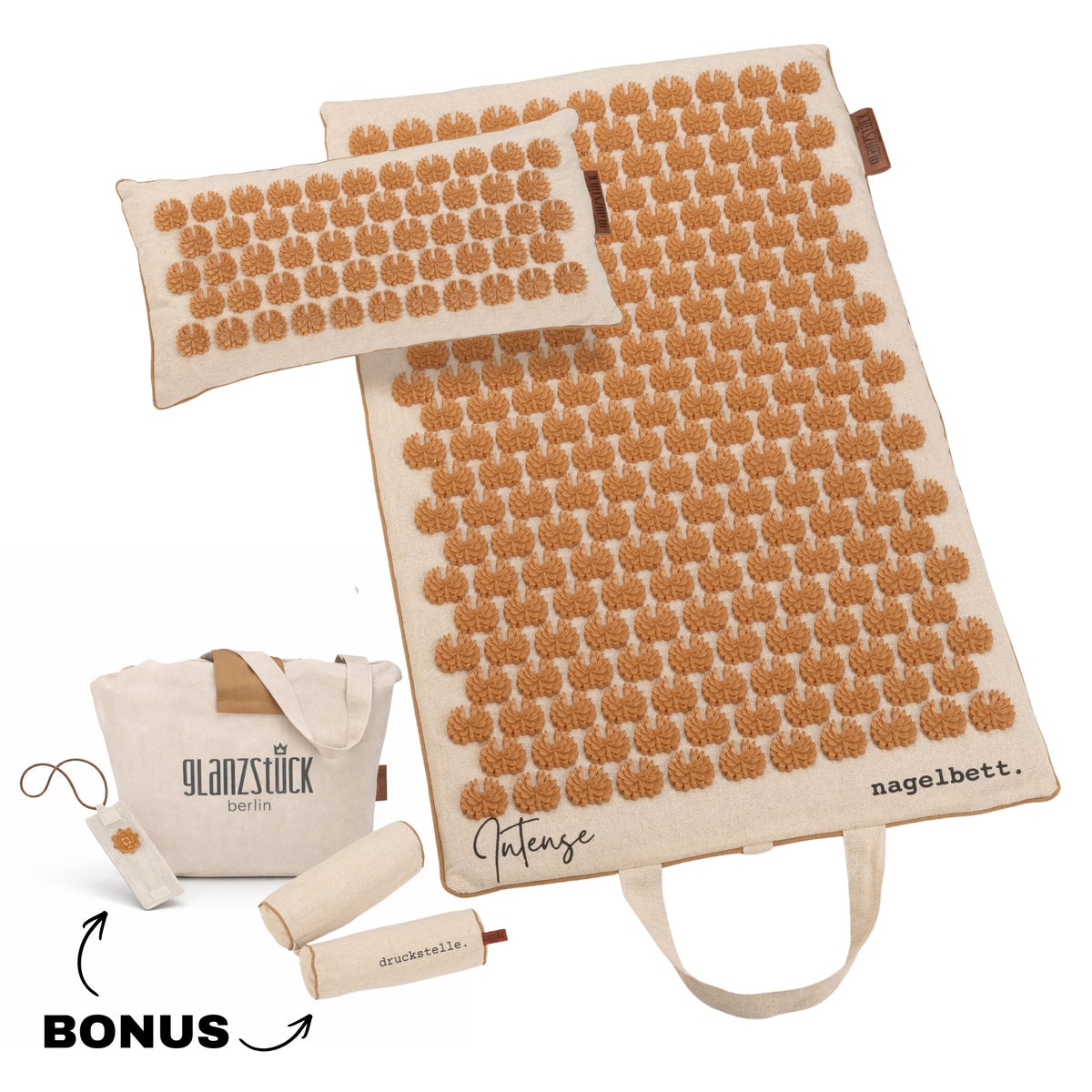 XL Akupressurmatte INTENSE Vorjahresmodell mit Kissen, Tragetasche und Bonus: Reise-Rosette und Booster-Kissen