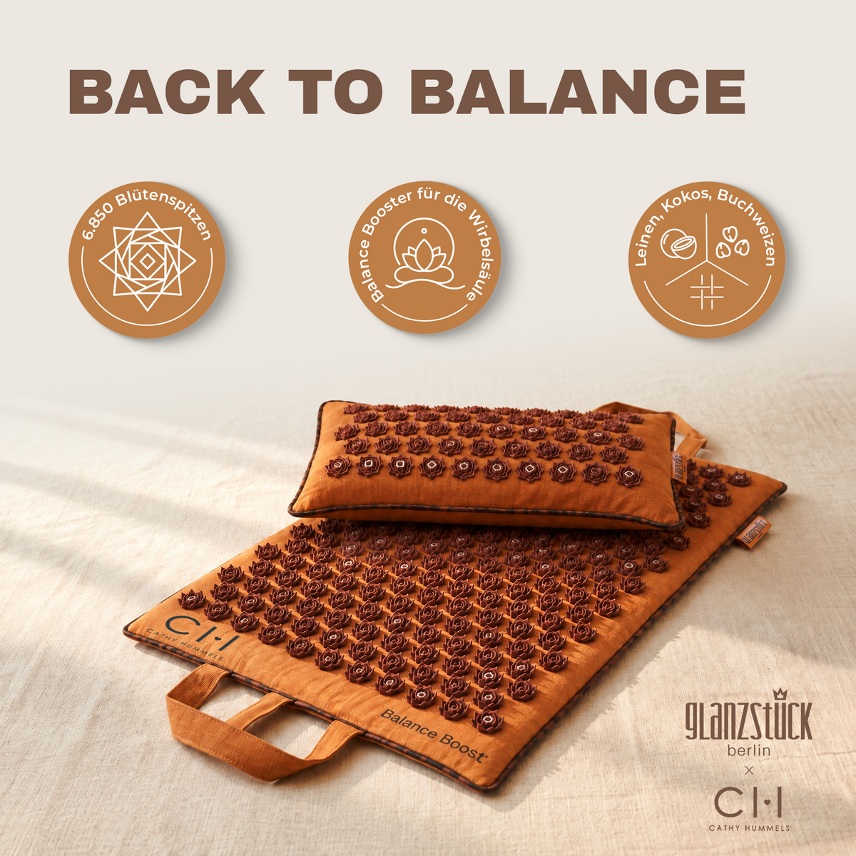 Balance Boost Edition: Matte und Kissen mit 6.850 Blütenspitzen, Booster für die Wirbelsäule, Leinen, Kokos, Buchweizen