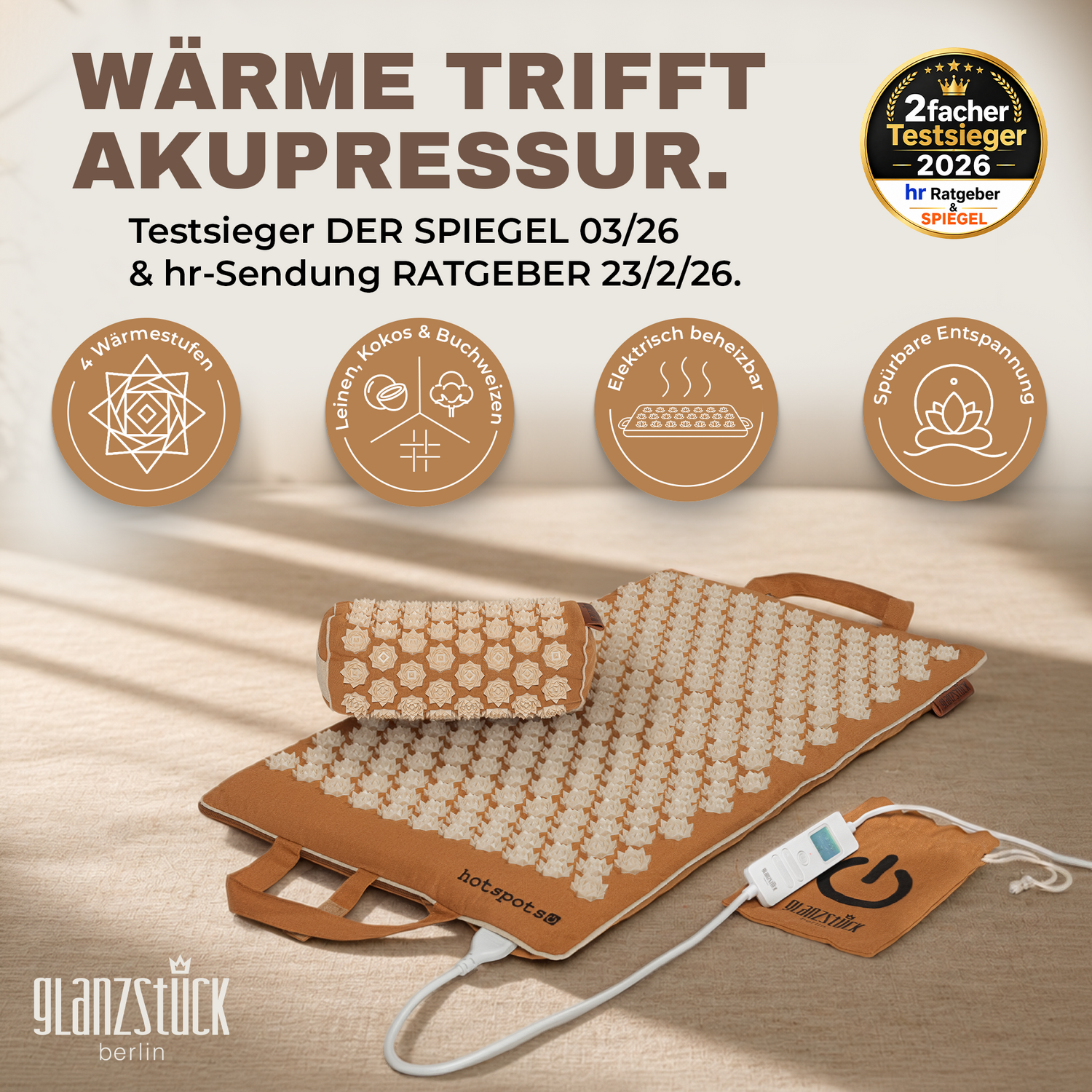 XL Akupressurmatte Premium Set HOT EDITION (elektrisch erwärmbar)