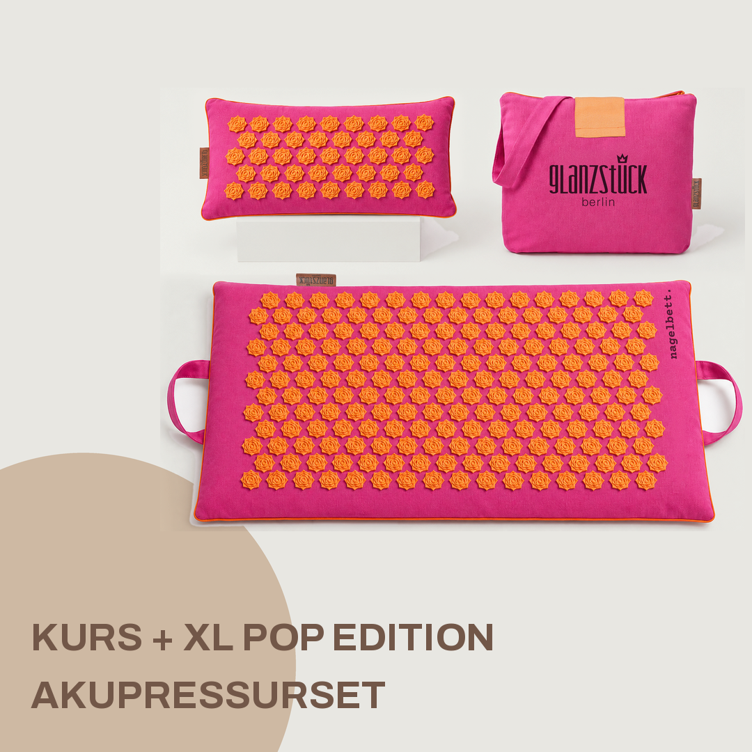 Autogenes Training Kurs inkl. XL Akupressurset Pop Edition in Pink mit Kissen und Tasche