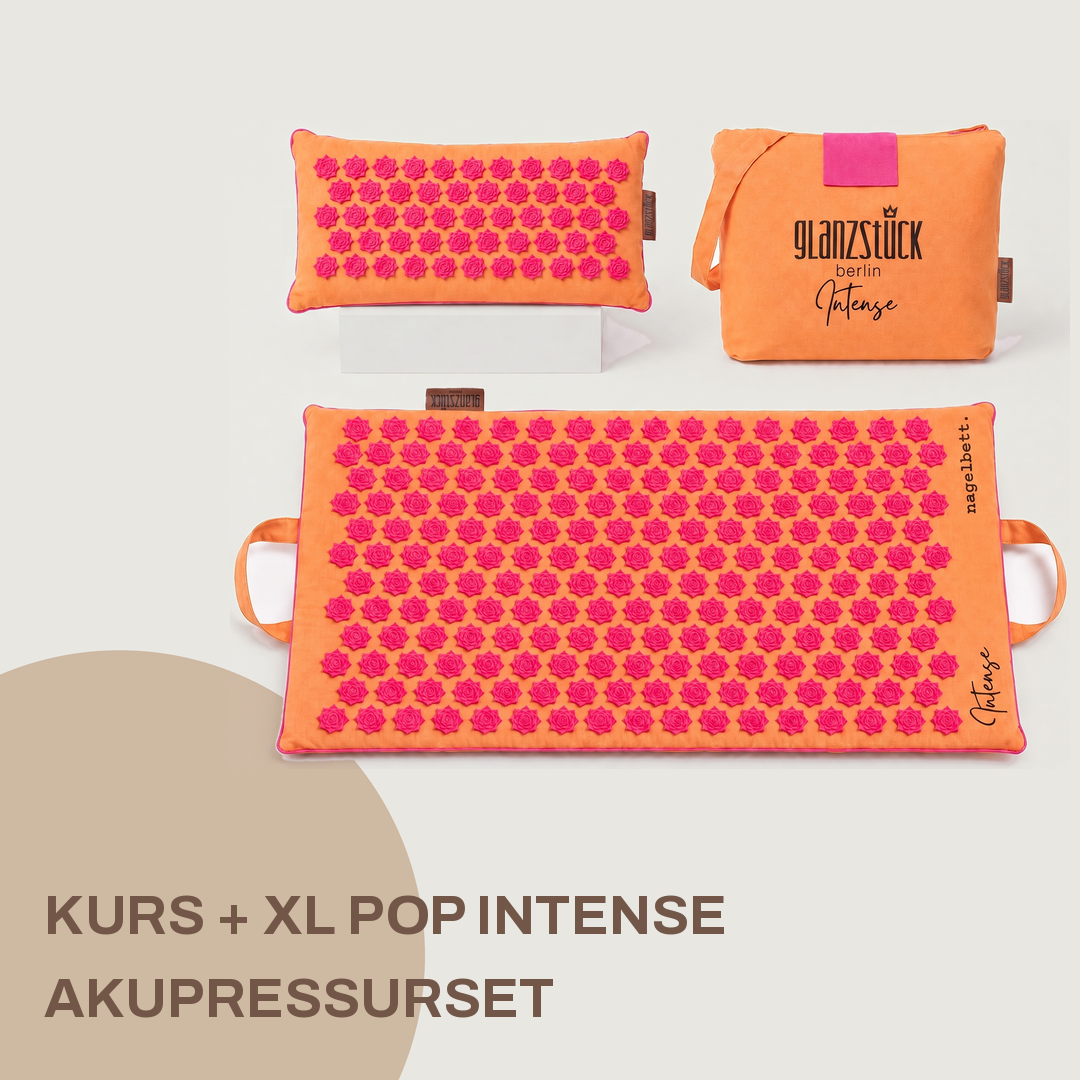 Autogenes Training Kurs inkl. XL Akupressurset Pop Edition Intense in Orange mit Kissen und Tasche